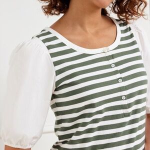 Talbots Woven Sleeve Henley Tee Bali Stripe Women’s Large